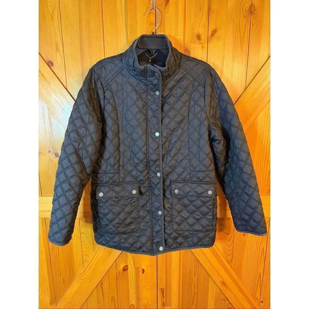 Lucky Brand Jacket Size XL Black Diamond Quilted Insulated Coat Zip Snap Front(6